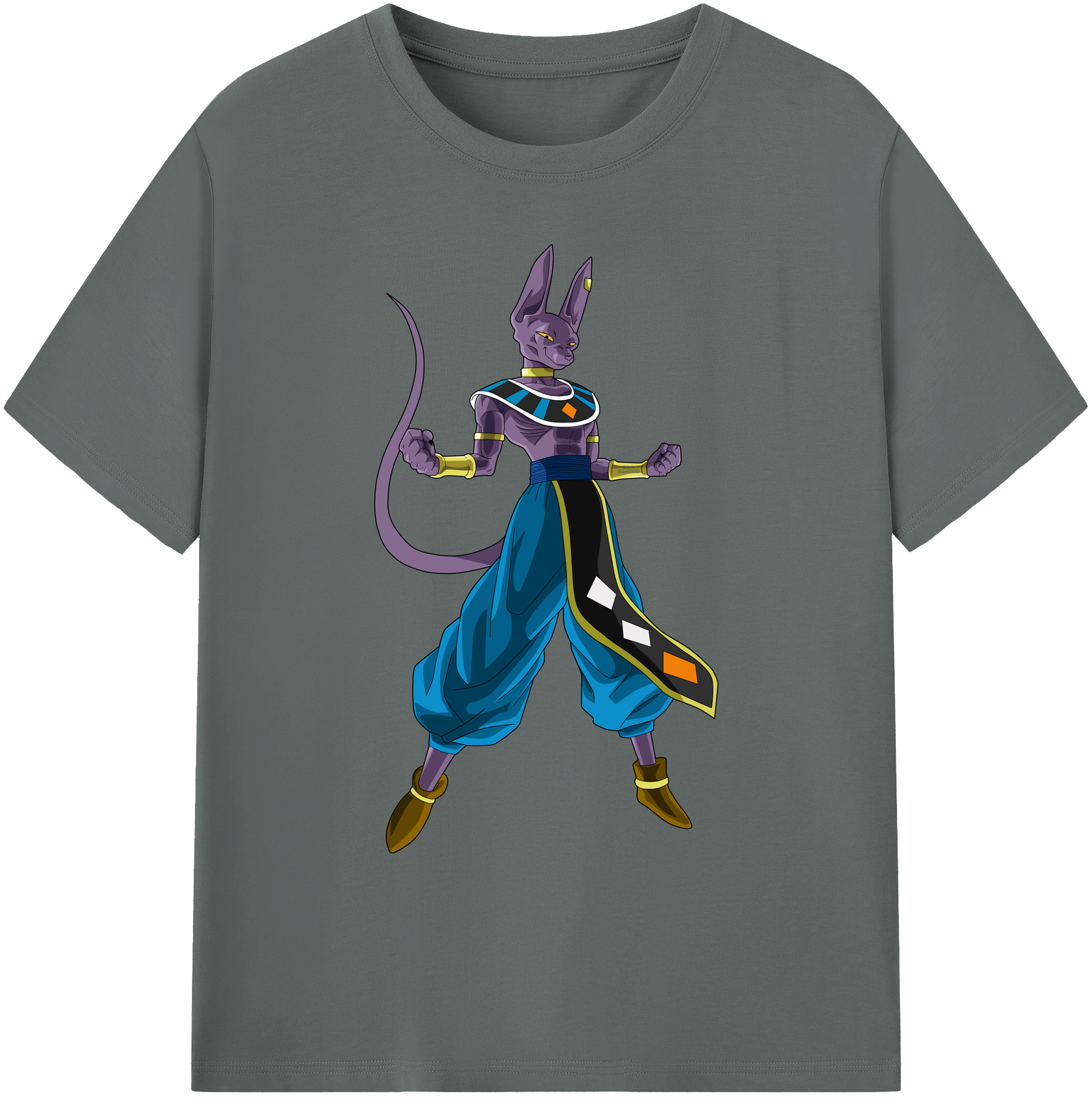 （画像用） ドラゴンボール ビルス 破壊神ビルス DRAGON BALL Beerus Birusu 綿100％ メンズ半袖Tシャツ｜肌触りやわらか＆通気性